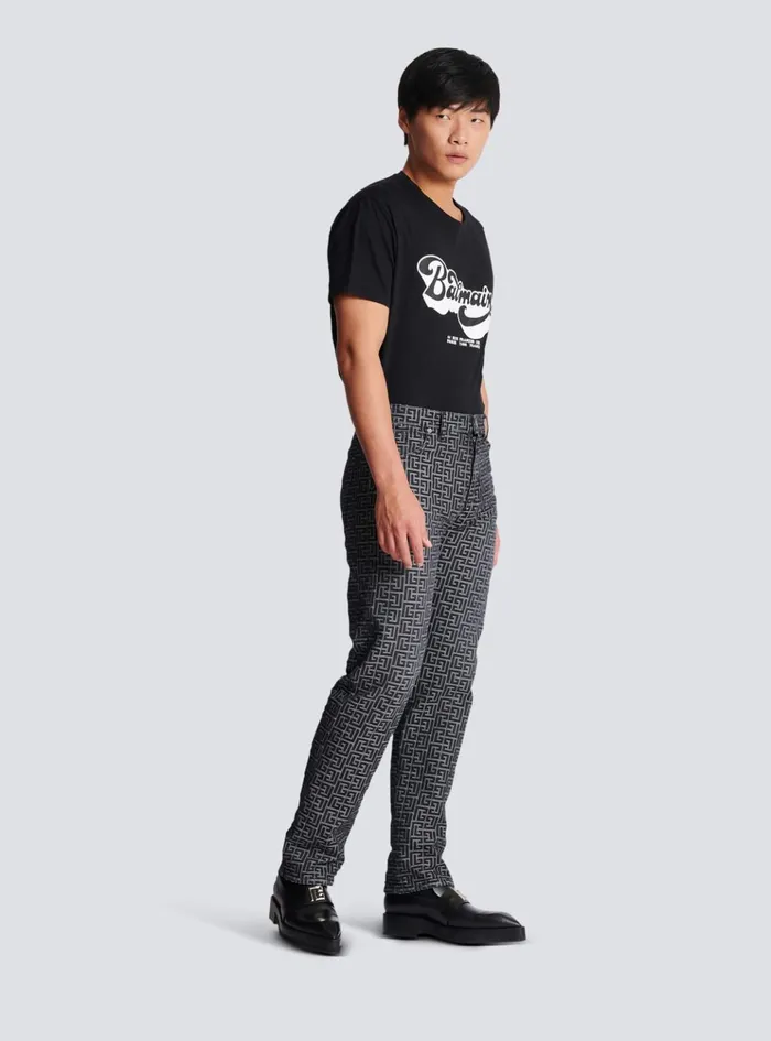 Monogrammed Jacquard Denim Jeans Black Men Balmain Denim