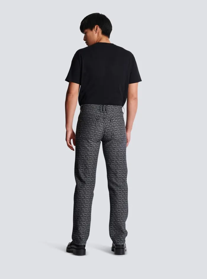 Monogrammed Jacquard Denim Jeans Black Men Balmain Denim