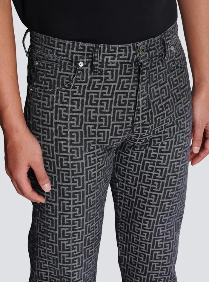 Monogrammed Jacquard Denim Jeans Black Men Balmain Denim