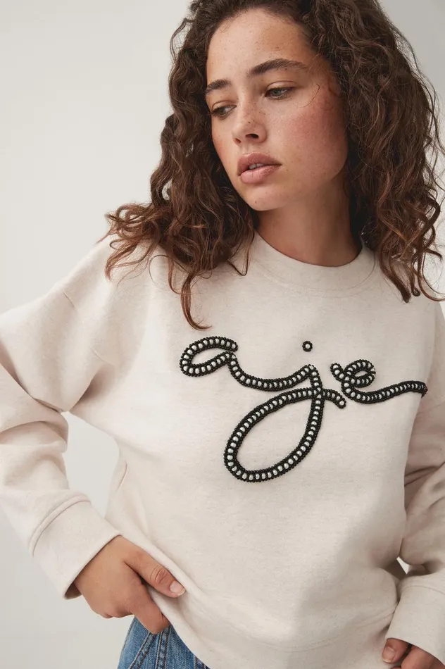 Mythology Pearl Logo Sweater Sandstone Beige Women Aje Knitwear 038 Jumpers