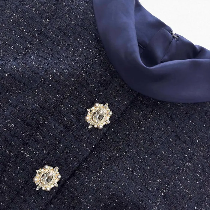 Navy Metallic Boucle Maxi Dress Women Self Portrait Wedding Guest