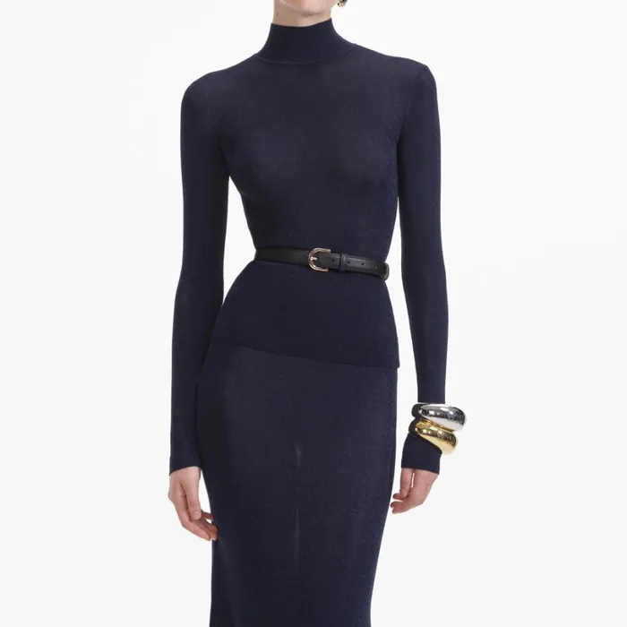Navy Viscose Knit Top Women Self Portrait Tops Navy Viscose Knit Top Women Self Portrait Tops