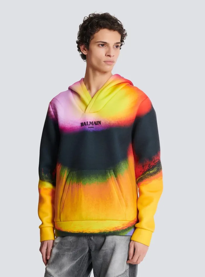 Neoprene Hoodie With Ibby Njoya Print Multicolor Men Balmain Sweatshirts