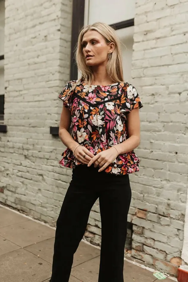 Nola Floral Blouse Black Women Bohme Tops