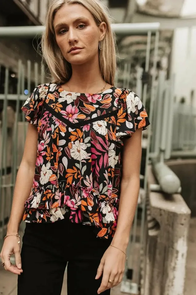 Nola Floral Blouse Black Women Bohme Tops