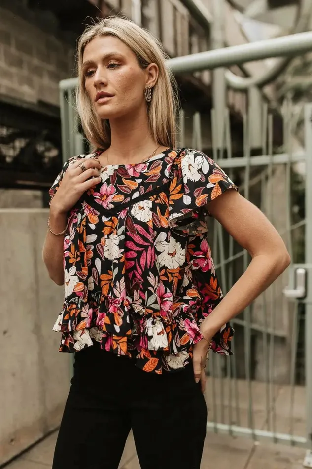 Nola Floral Blouse Black Women Bohme Tops