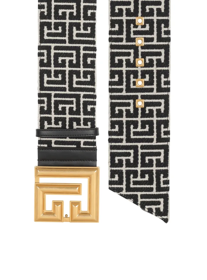 PBelt Monogram Jacquard Belt Black Women Balmain Belts