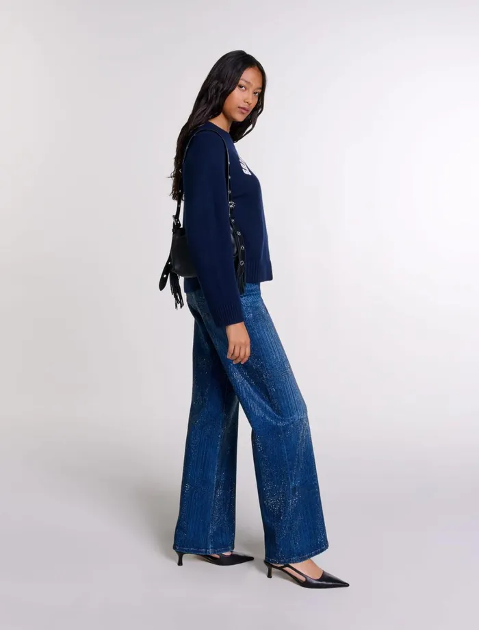 Pants and Jeans Women Maje Rhinestone Jeans Blue