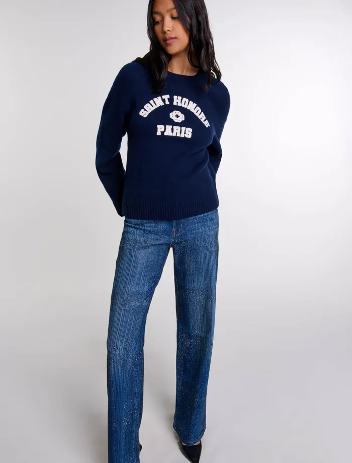 Pants and Jeans Women Maje Rhinestone Jeans Blue