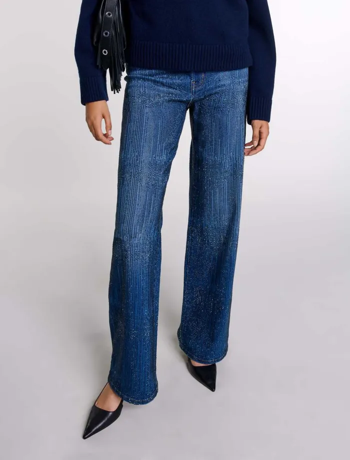 Pants and Jeans Women Maje Rhinestone Jeans Blue