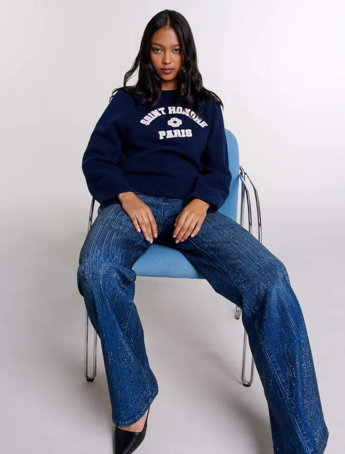 Pants and Jeans Women Maje Rhinestone Jeans Blue