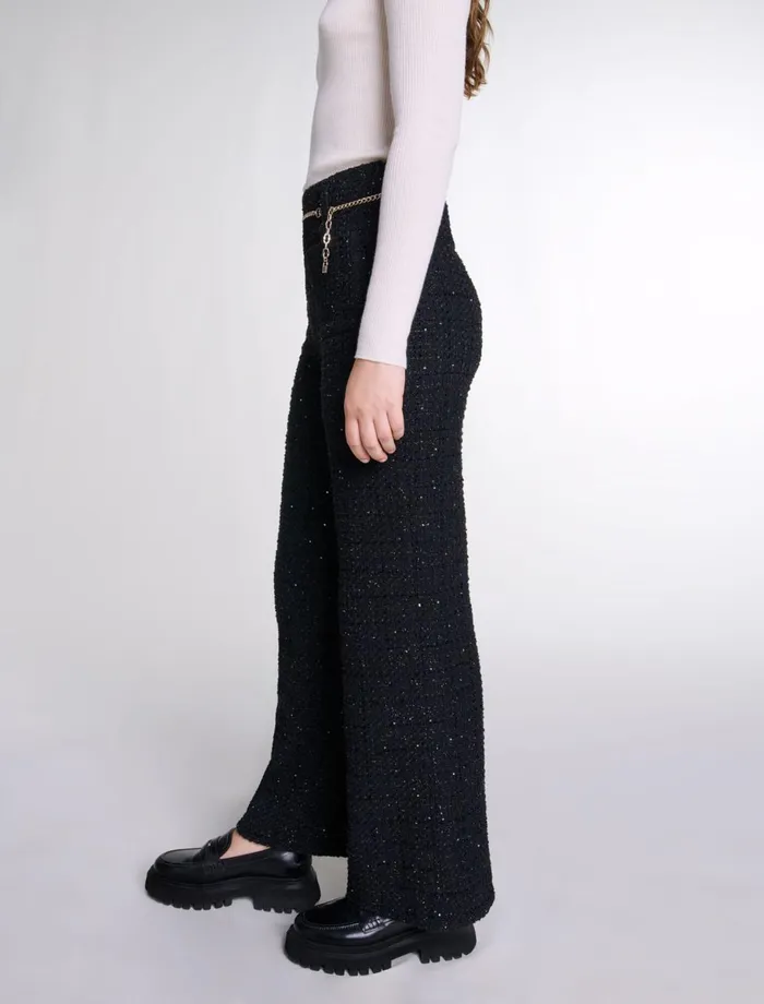 Pants and Jeans Women Maje Sequinned Tweed Trousers Black