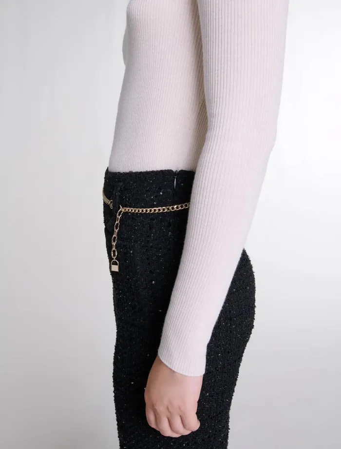 Pants and Jeans Women Maje Sequinned Tweed Trousers Black