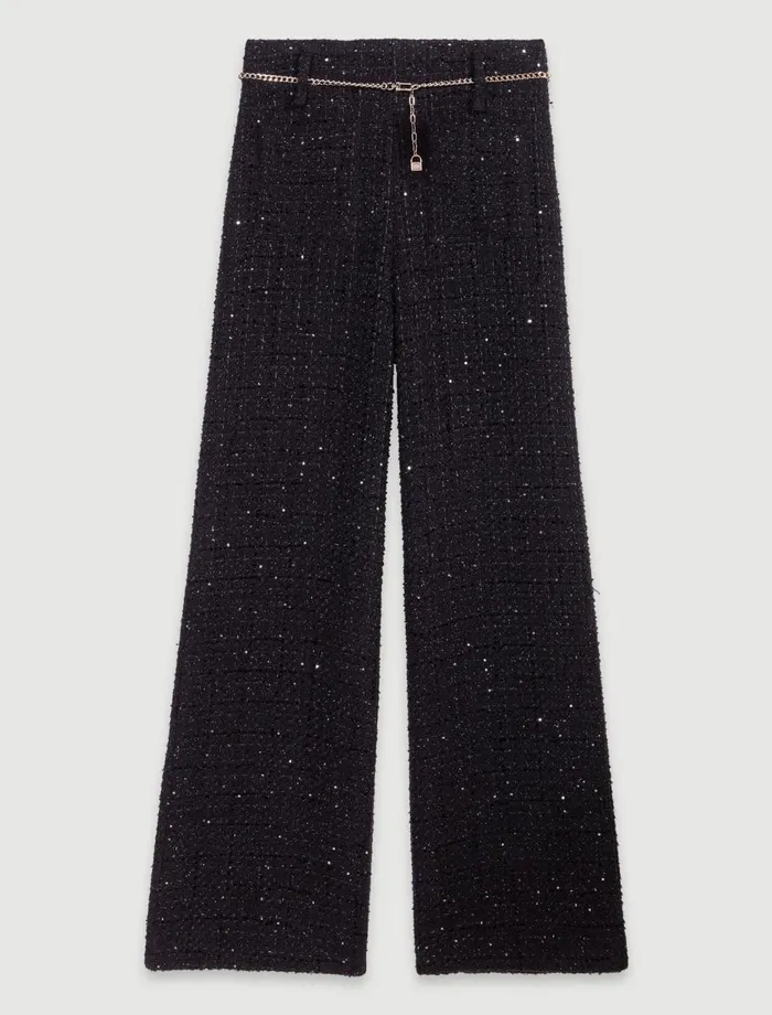 Pants and Jeans Women Maje Sequinned Tweed Trousers Black