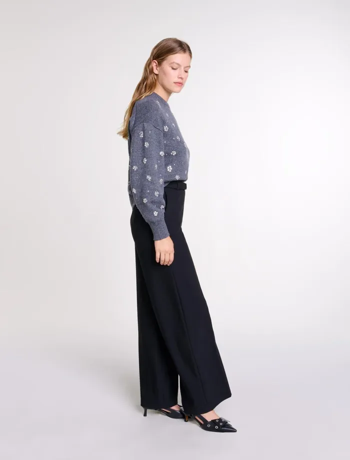 Pants and Jeans Women Maje Wide Belted Trousers Black Pants and Jeans Women Maje Wide Belted Trousers Black