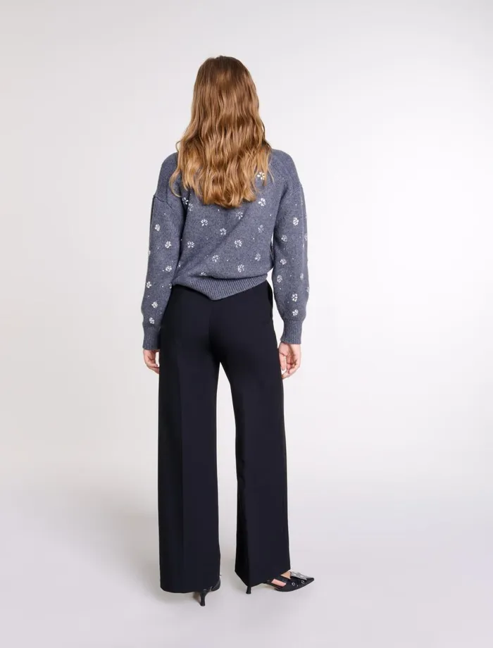 Pants and Jeans Women Maje Wide Belted Trousers Black Pants and Jeans Women Maje Wide Belted Trousers Black