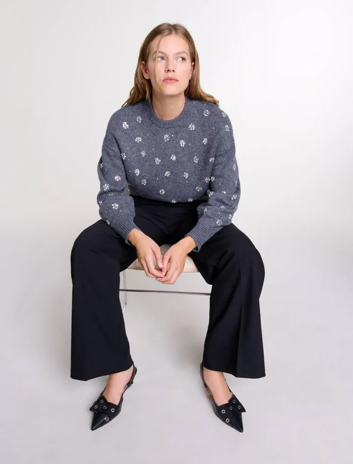 Pants and Jeans Women Maje Wide Belted Trousers Black Pants and Jeans Women Maje Wide Belted Trousers Black