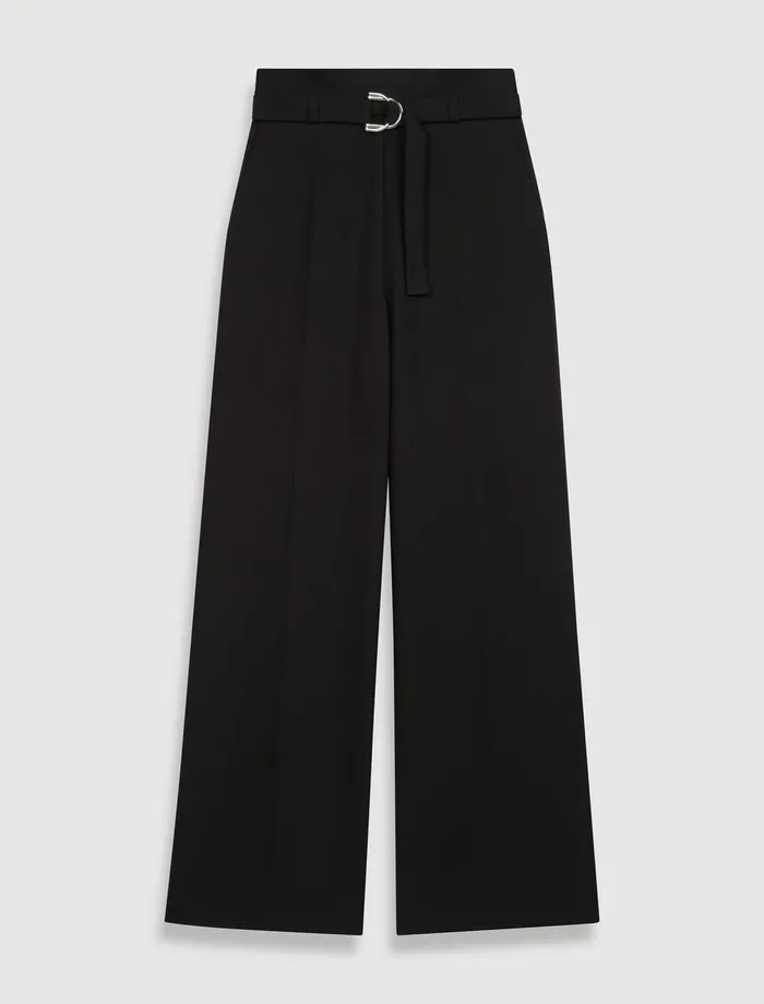 Pants and Jeans Women Maje Wide Belted Trousers Black Pants and Jeans Women Maje Wide Belted Trousers Black