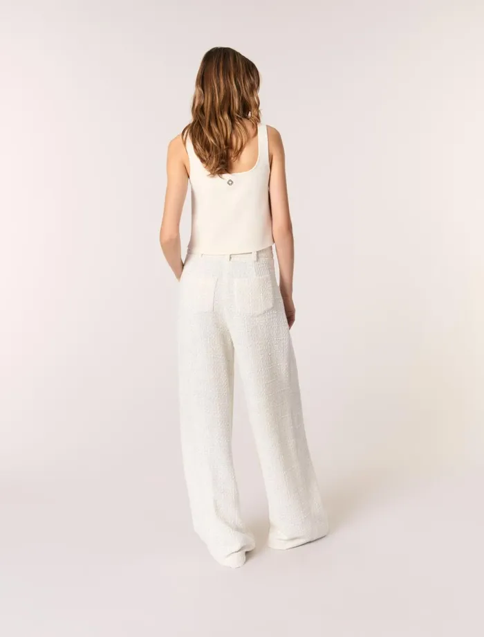 Pants and Jeans Women Maje WideLeg Tweed Trousers Ecru