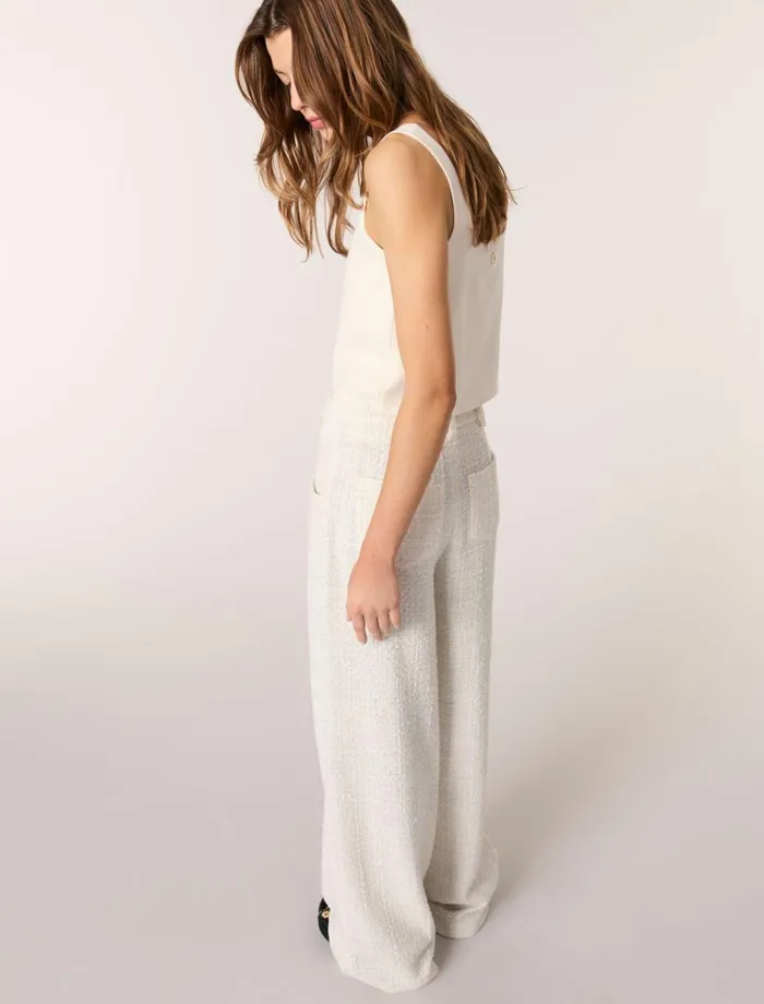 Pants and Jeans Women Maje WideLeg Tweed Trousers Ecru