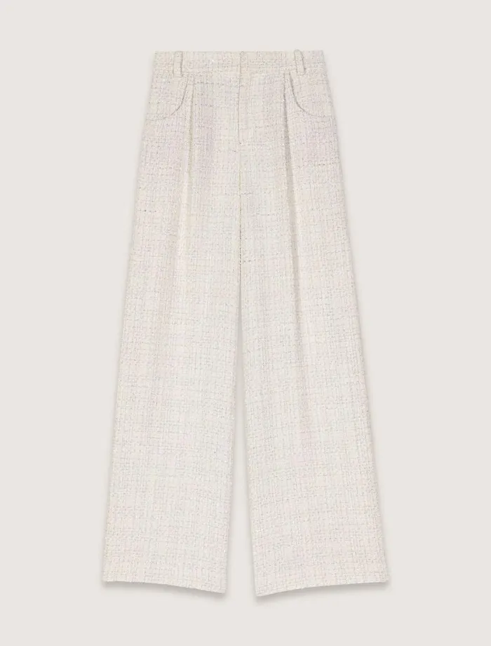 Pants and Jeans Women Maje WideLeg Tweed Trousers Ecru