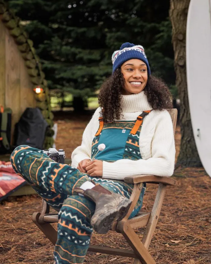Passenger Clothing Ace Recycled Polar Fleece Dungarees Retro Geo Mediterranean Women Dungarees and Trousers