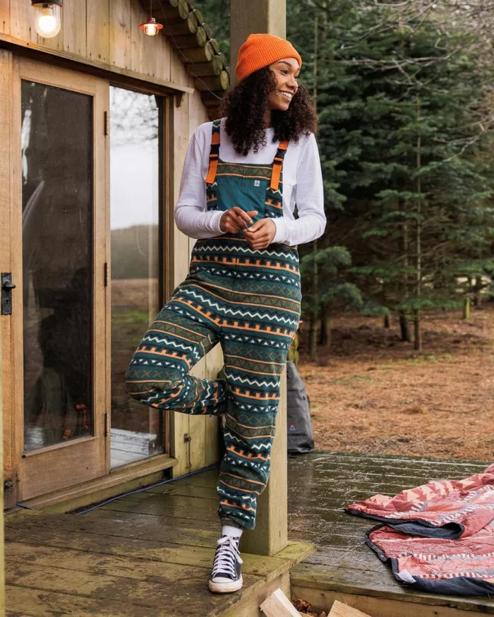Passenger Clothing Ace Recycled Polar Fleece Dungarees Retro Geo Mediterranean Women Dungarees and Trousers
