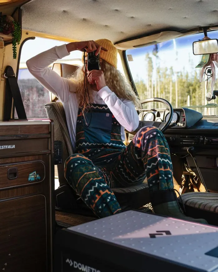 Passenger Clothing Ace Recycled Polar Fleece Dungarees Retro Geo Mediterranean Women Dungarees and Trousers
