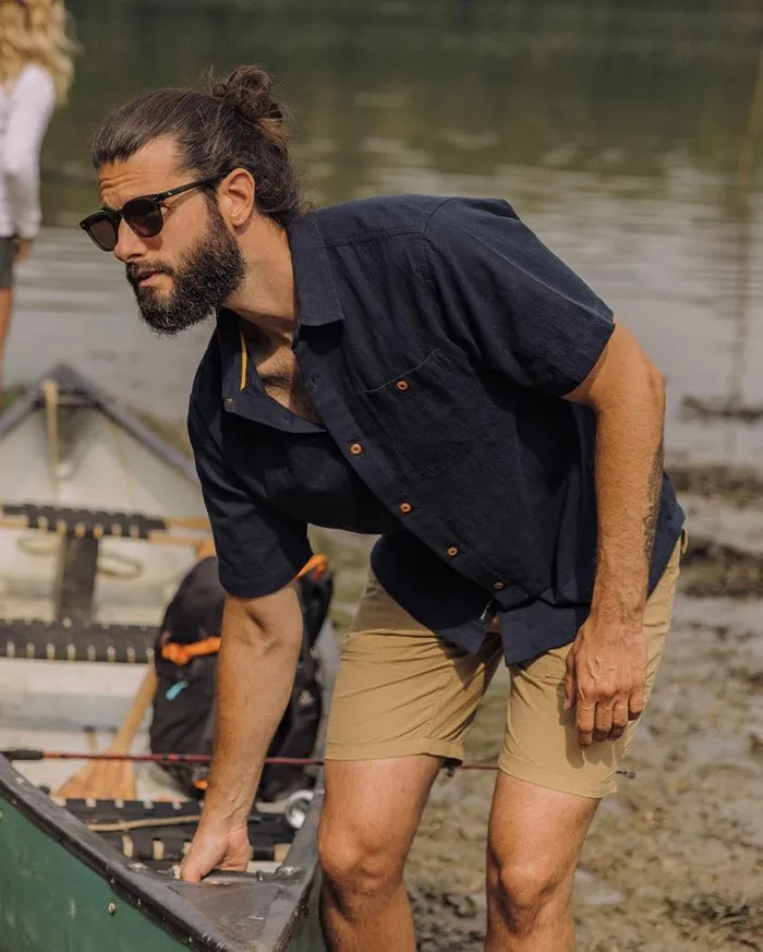 Passenger Clothing Chill Textured Short Sleeve Shirt Deep Navy Men Shirts