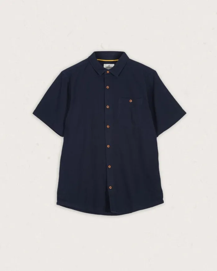 Passenger Clothing Chill Textured Short Sleeve Shirt Deep Navy Men Shirts
