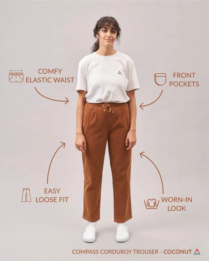 Passenger Clothing Compass Recycled Corduroy Trouser Coconut Women Dungarees and Trousers