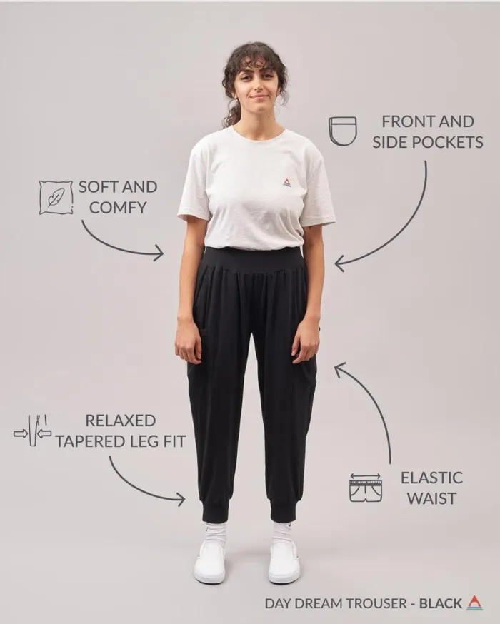 Passenger Clothing Day Dream Recycled Cotton Trouser Black Women Dungarees and Trousers
