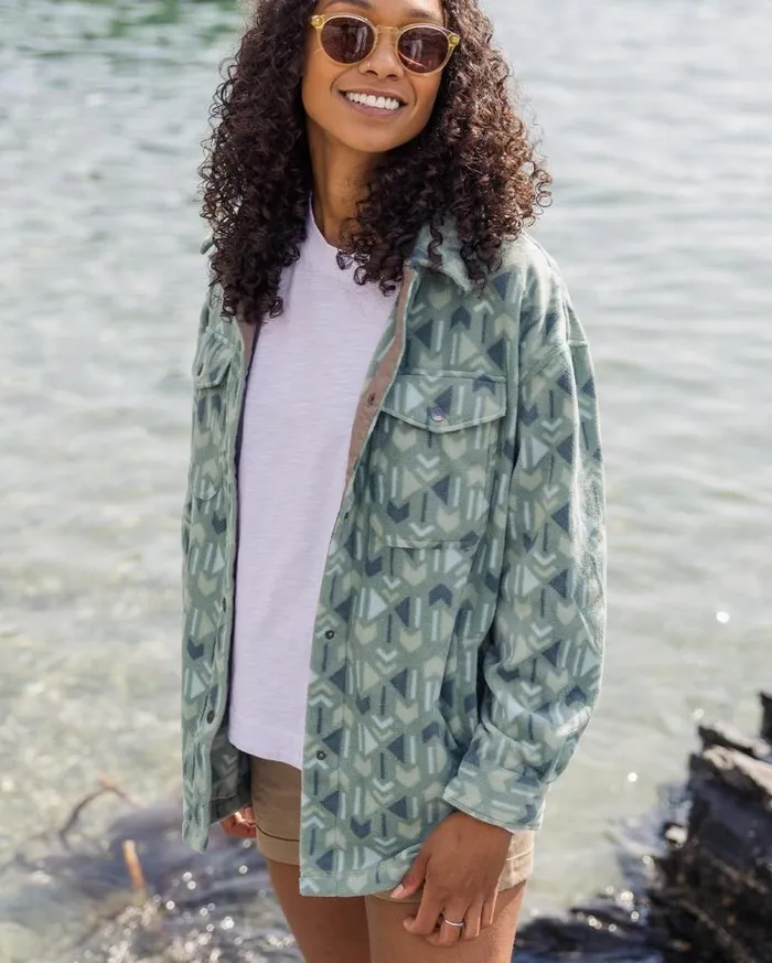 Passenger Clothing East Recycled Polar Fleece Shirt Pistachio Ore Pattern Women Shirts