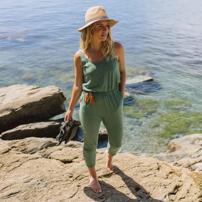 Passenger Clothing Eva Recycled Cotton Jumpsuit Dark Ivy Women Dungarees and Trousers
