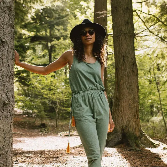Passenger Clothing Eva Recycled Cotton Jumpsuit Dark Ivy Women Dungarees and Trousers