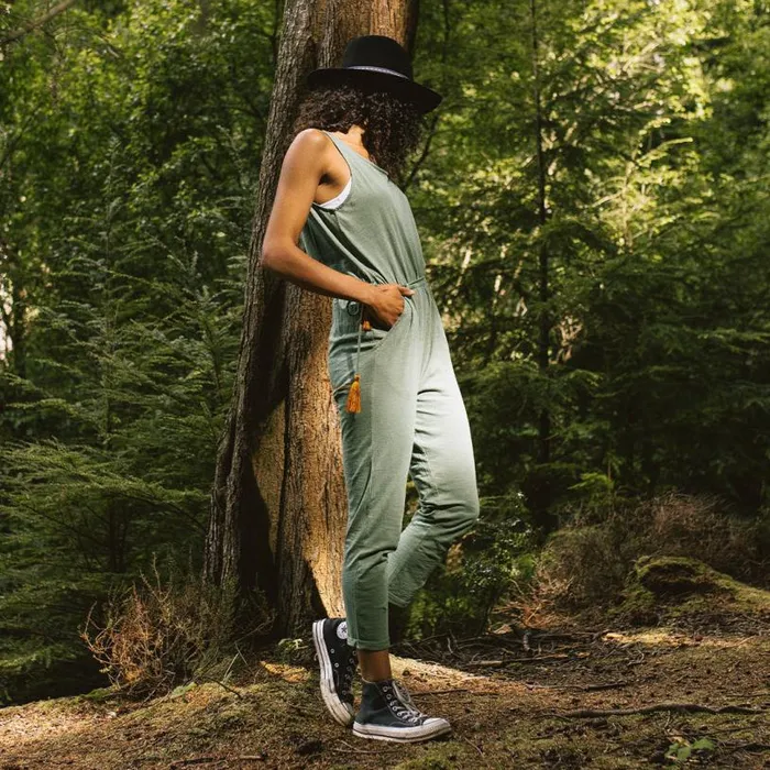 Passenger Clothing Eva Recycled Cotton Jumpsuit Dark Ivy Women Dungarees and Trousers