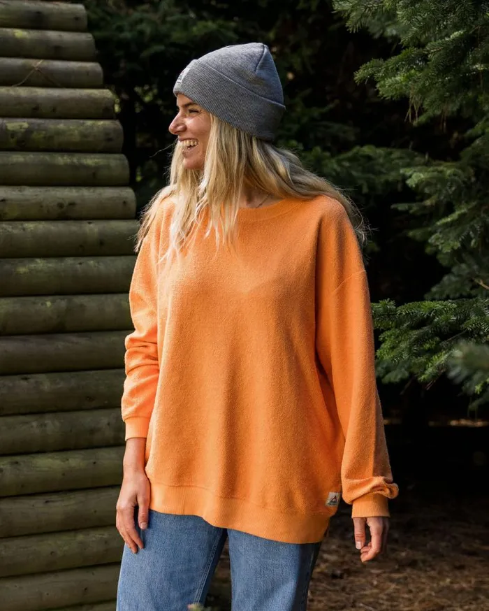 Passenger Clothing Fauna Organic Cotton Textured Sweatshirt Apricot Women Hoodies and Sweatshirts