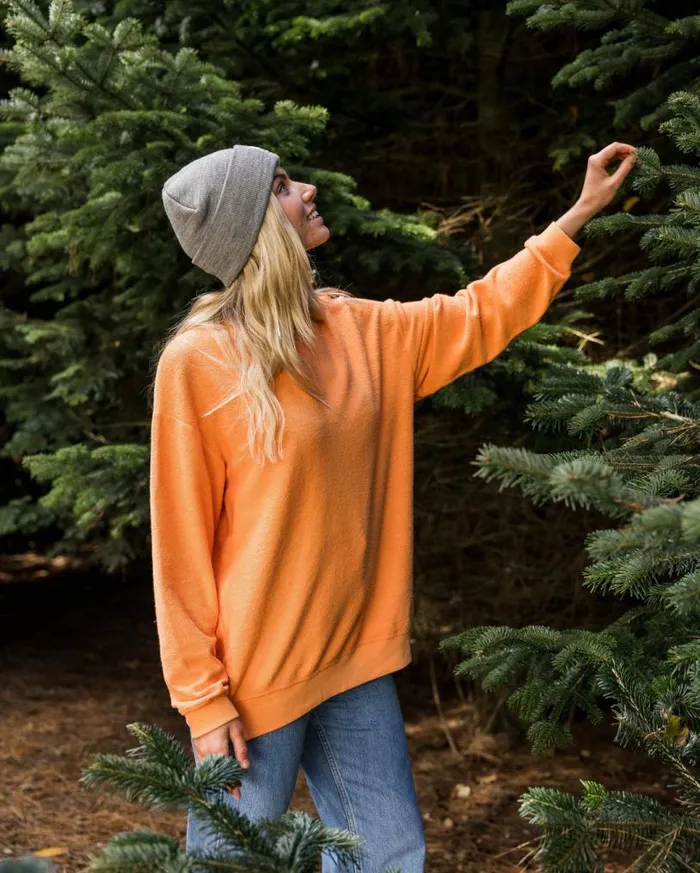 Passenger Clothing Fauna Organic Cotton Textured Sweatshirt Apricot Women Hoodies and Sweatshirts