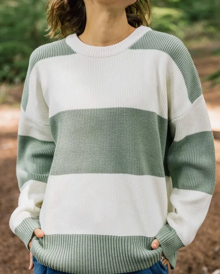 Passenger Clothing Moments Organic Oversized Knitted Jumper Pistachio Stripe Women Knitwear
