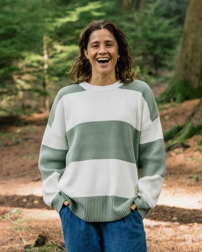 Passenger Clothing Moments Organic Oversized Knitted Jumper Pistachio Stripe Women Knitwear
