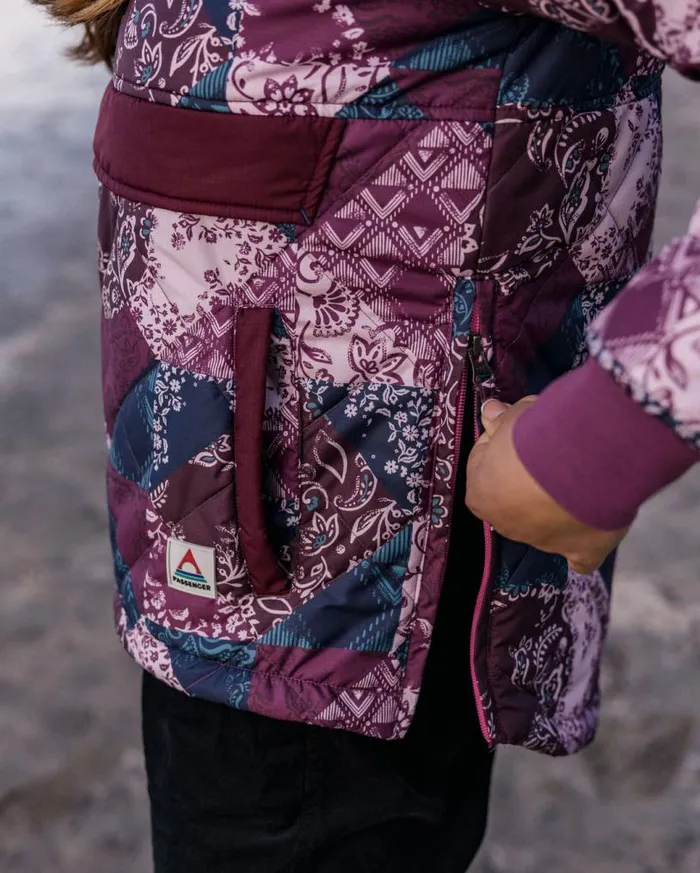 Passenger Clothing Ocean Recycled Insulated 12 Zip Jacket Boho Broken Patchwork Wine Women Jackets
