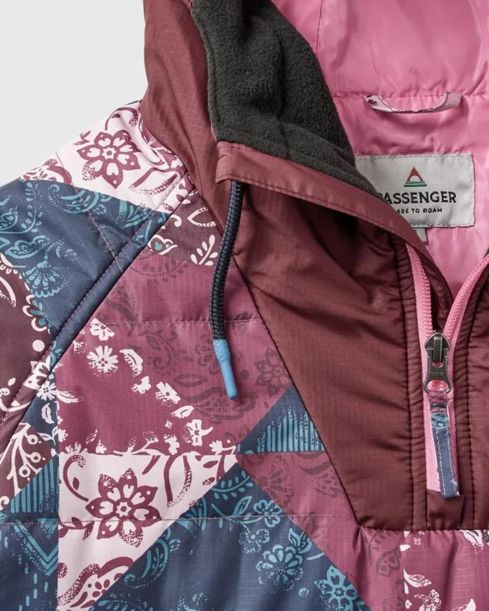 Passenger Clothing Ocean Recycled Insulated 12 Zip Jacket Boho Broken Patchwork Wine Women Jackets