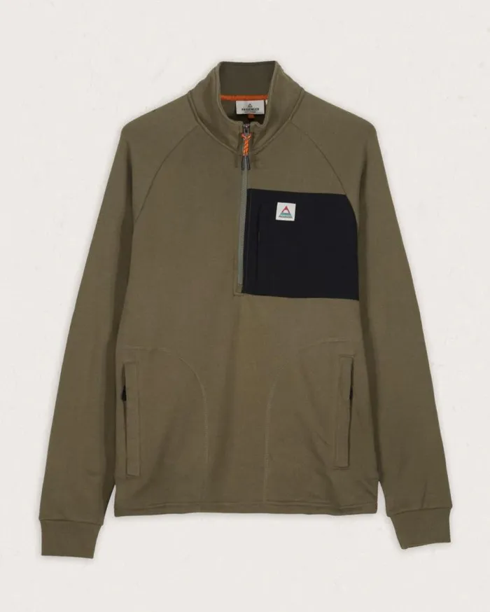 Passenger Clothing Offgrid 14 Zip Recycled Cotton Sweatshirt Dusty Olive Men Hoodies and Sweatshirts