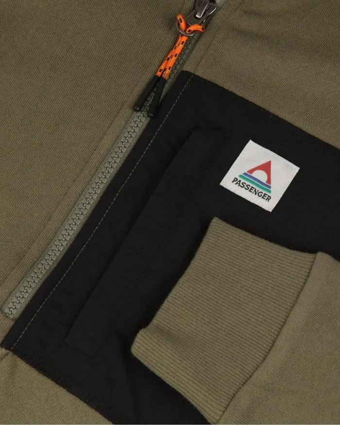 Passenger Clothing Offgrid 14 Zip Recycled Cotton Sweatshirt Dusty Olive Men Hoodies and Sweatshirts