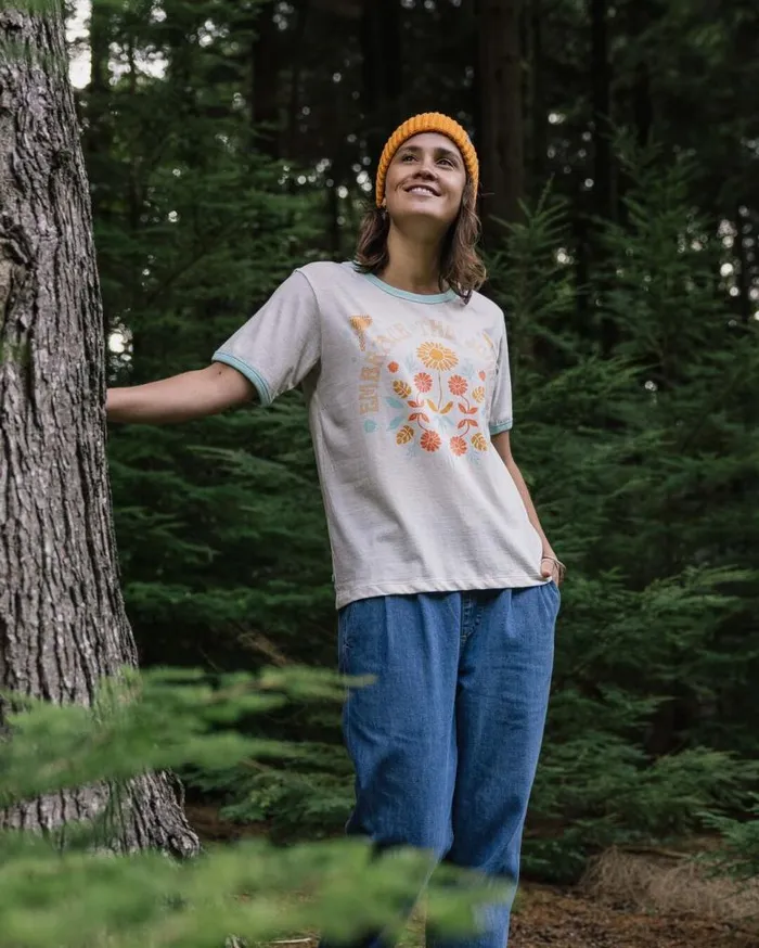 Passenger Clothing Rio Ringer Recycled Cotton TShirt Milky Marl Women Tops and TShirts