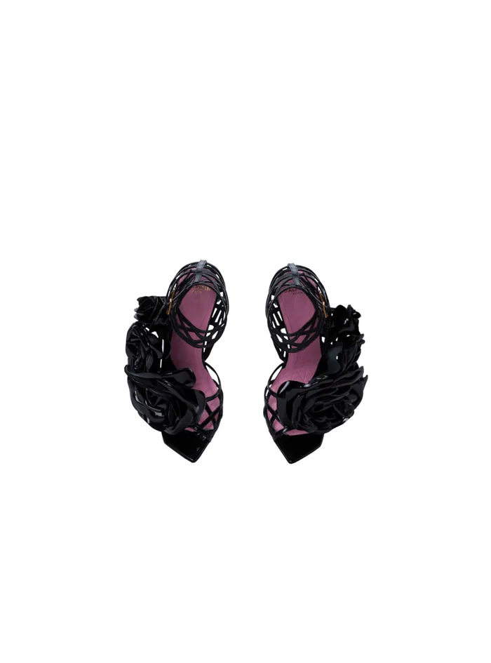 Patent Leather Eden Sandals With Flowers Black Women Balmain High Heels and Pumps