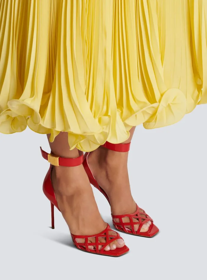 Patent Leather Uma Sandals With Openwork Diamond Red Women Balmain High Heels and Pumps