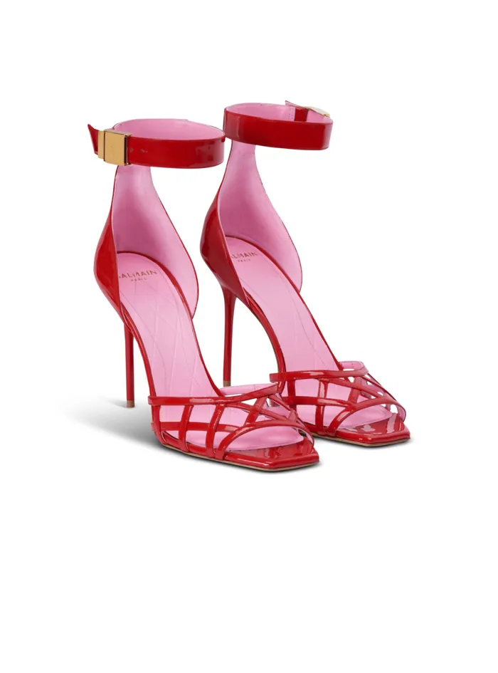 Patent Leather Uma Sandals With Openwork Diamond Red Women Balmain High Heels and Pumps