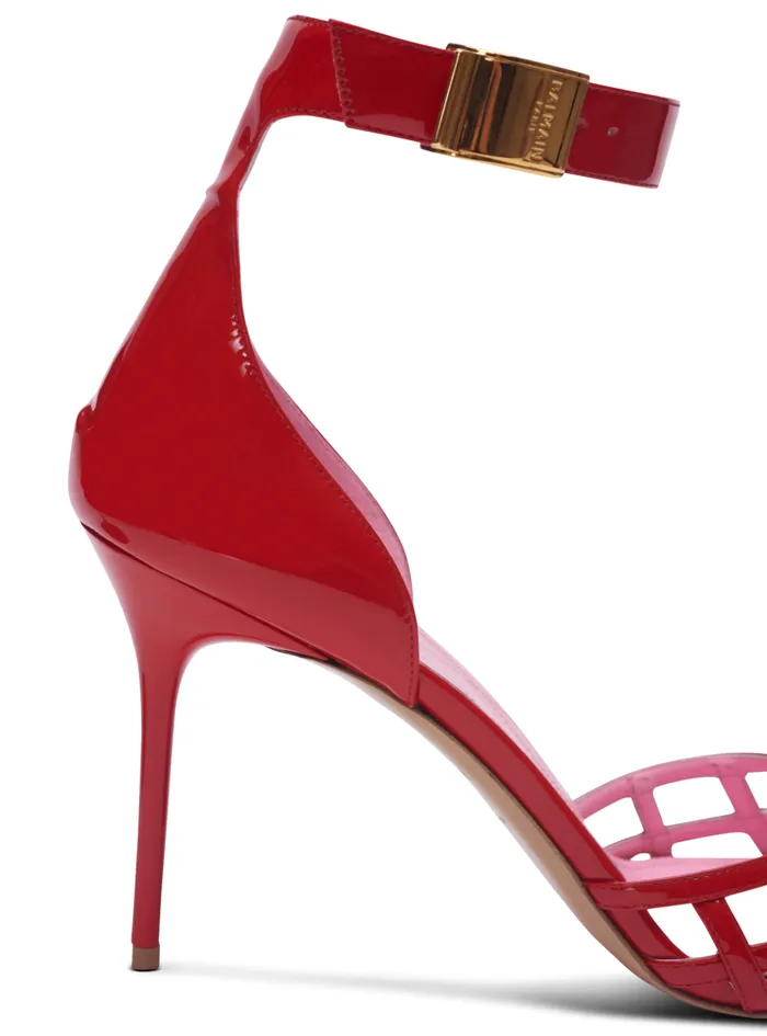 Patent Leather Uma Sandals With Openwork Diamond Red Women Balmain High Heels and Pumps