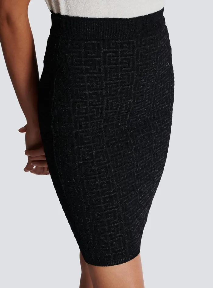 PB Labyrinth Knit Skirt Black Women Balmain Skirts
